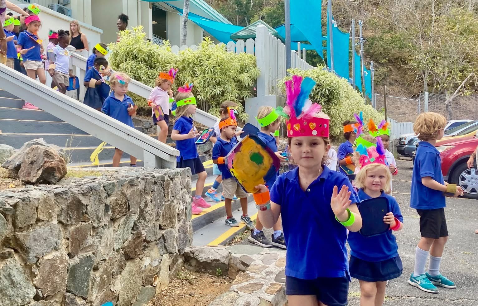 Young Antilles students walking in a school parade