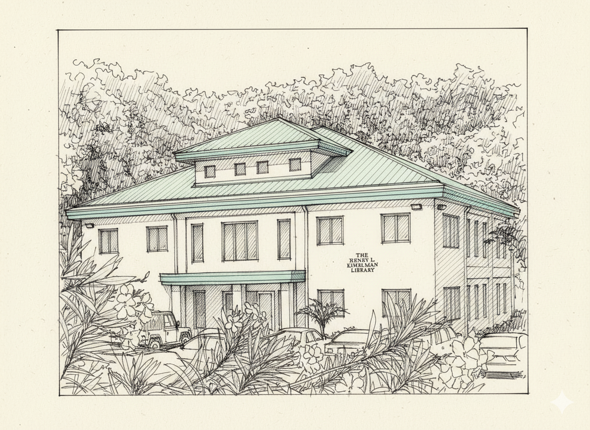 Architectural illustration of the Reuben L. Kimmelman Library